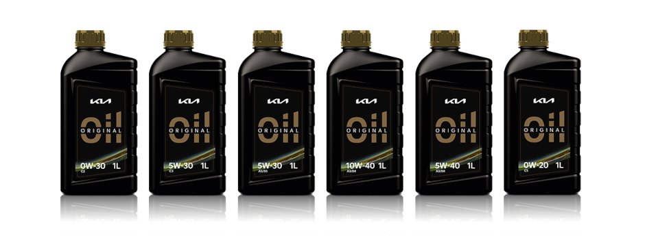 Reihe von Motorölflaschen mit verschiedenen Viskositätsgraden für Autos, 1 Liter pro Flasche.